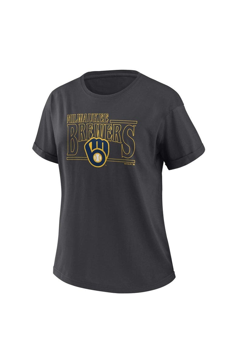 WEAR by Erin Andrews Women's WEAR by Erin Andrews  Charcoal Milwaukee Brewers Oversized Boyfriend T-Shirt, Alternate, color, 