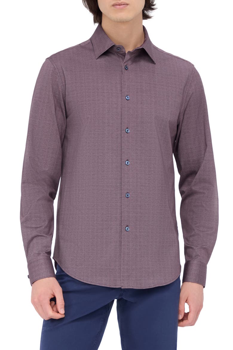 Jimmy OoohCotton® Herringbone Button-Up Shirt, Main, color, CABERNET