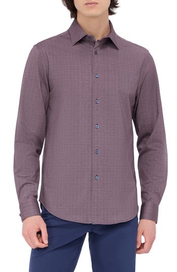 Bugatchi Jimmy Ooohcotton® Herringbone Button-up Shirt In Cabernet
