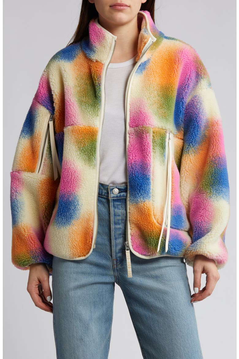 Marlene Textured Fleece Zip-Up Jacket, Alternate, color, RAINBOW BLUR MULTI