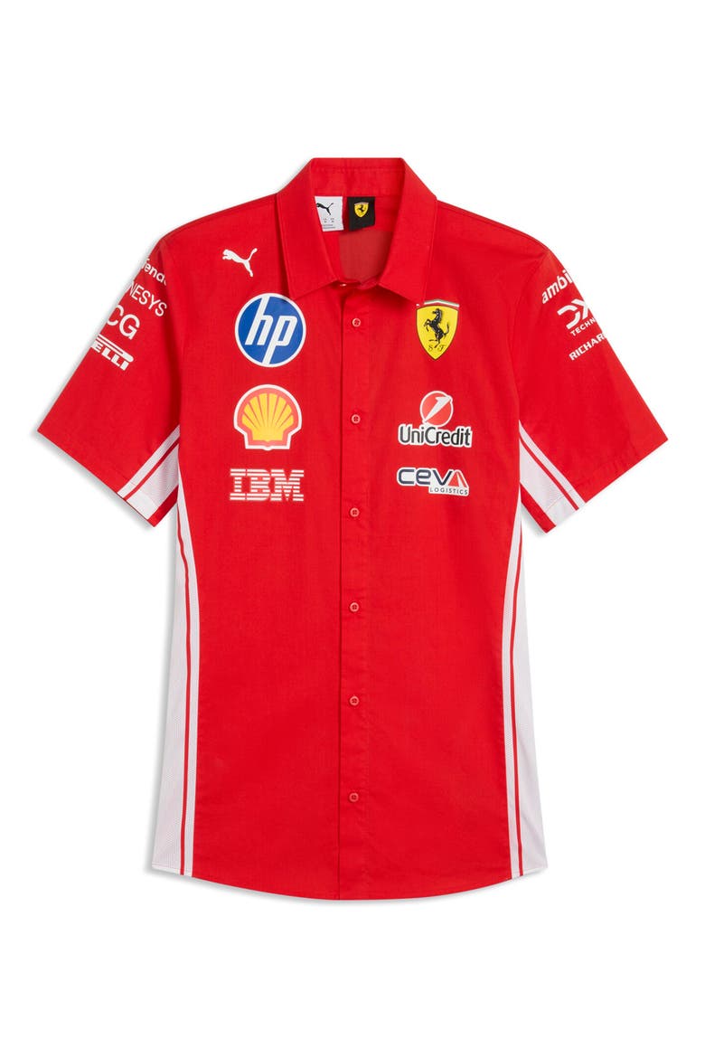 Scuderia Ferrari HP Replica Short Sleeve Button-Up Shirt, Main, color, PUMA RED