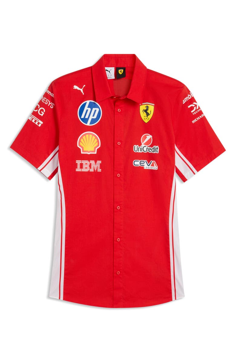 PUMA Scuderia Ferrari HP Replica Short Sleeve Button-Up Shirt, Main, color, Puma Red