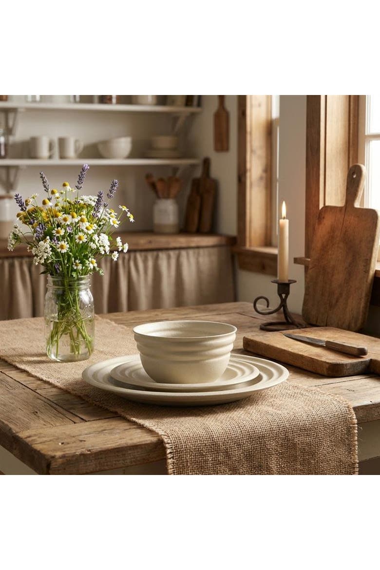 Zen Stoneware 12-Piece Dinnerware Set, Alternate, color, Beige