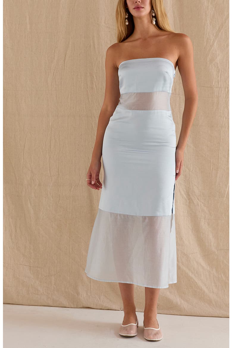 Satin Mixed Media Tube Midi Dress, Alternate, color, Light Blue