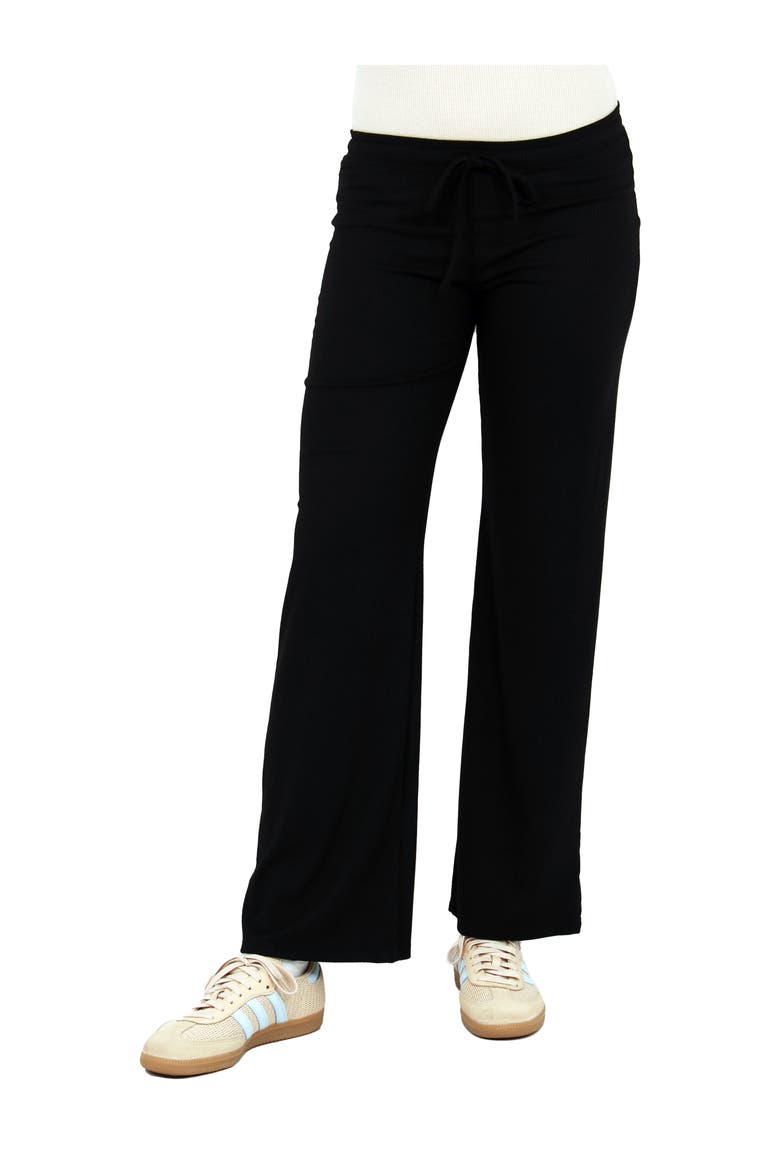Womens Basic Ribbed Knit Drawstring Straight Leg Lounge Pants, Main, color, Black