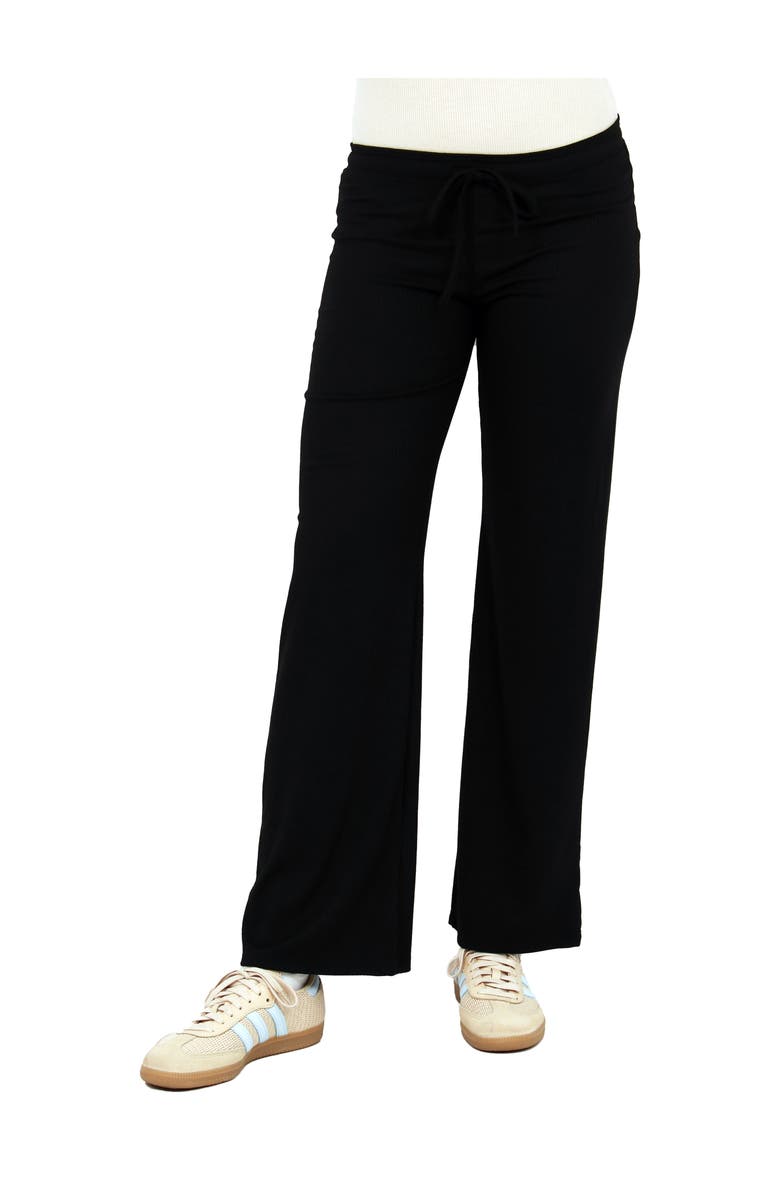 24seven Comfort Apparel Womens Basic Ribbed Knit Drawstring Straight Leg Lounge Pants, Main, color, Black