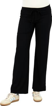 24seven Comfort Apparel Womens Basic Ribbed Knit Drawstring Straight Leg Lounge Pants