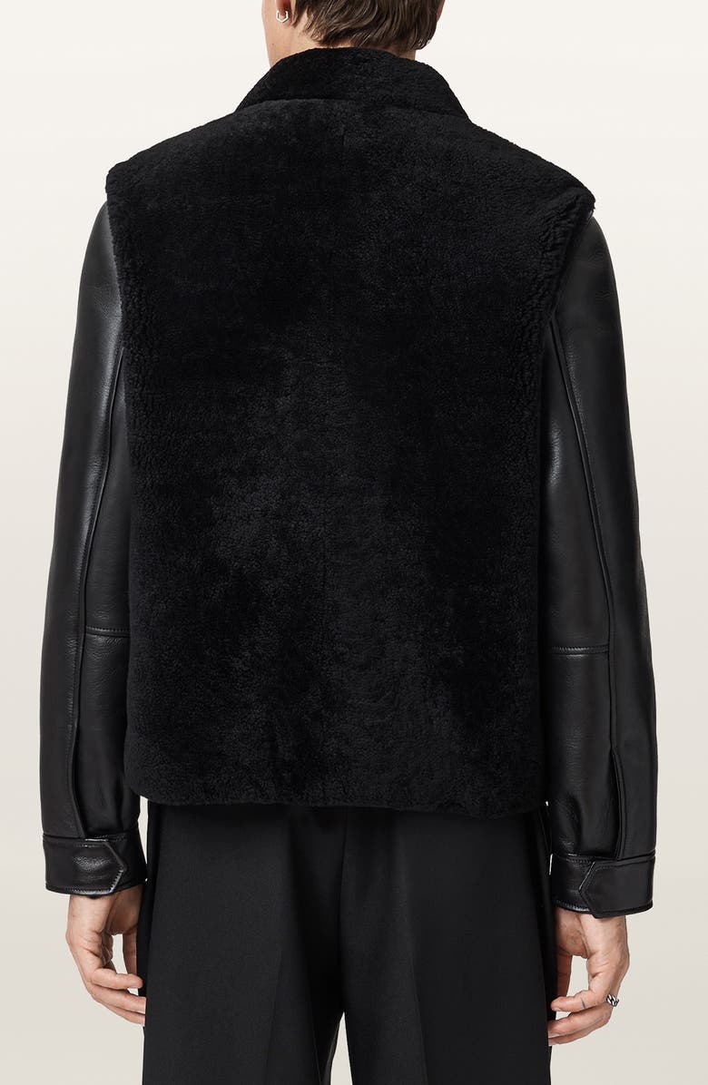 AllSaints Conyer Genuine Shearling Pilot Leather Jacket, Alternate, color, Black