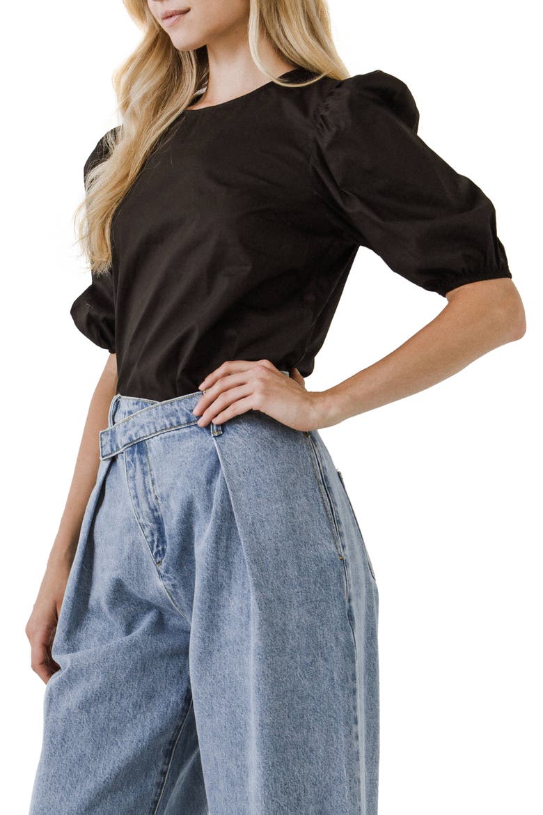 Puff Sleeve Top, Alternate, color, BLACK