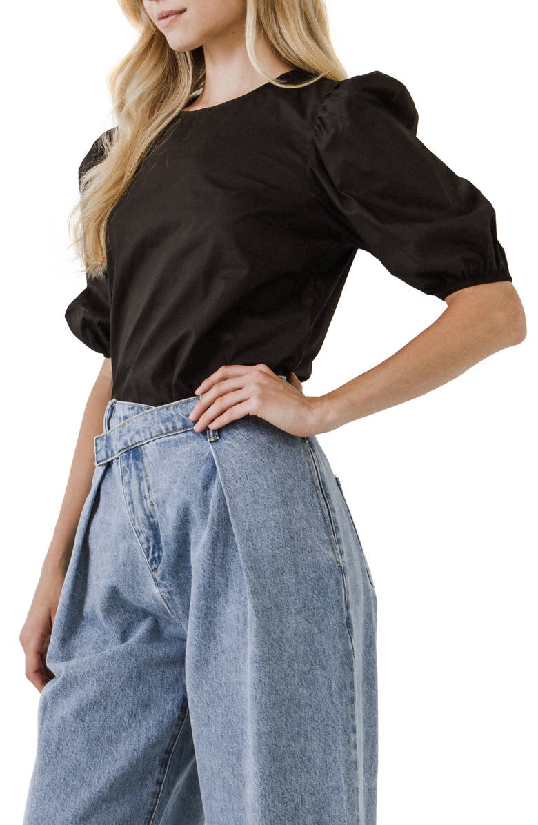 English Factory Puff Sleeve Top, Alternate, color, Black