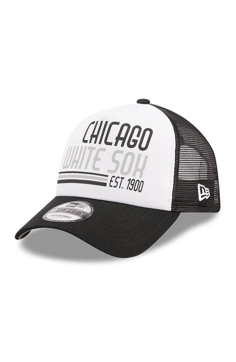 New Era Men's New Era White/Black Chicago White Sox Stacked A-Frame Trucker 9FORTY Adjustable Hat, Main, color, White