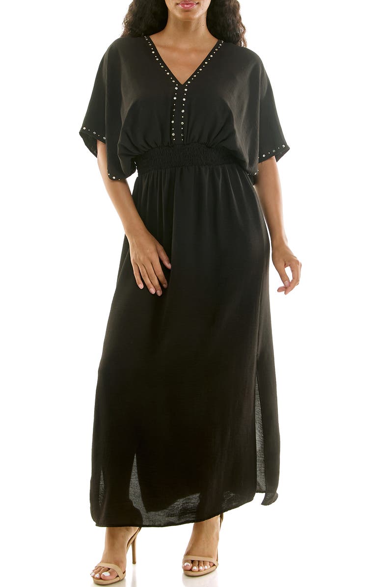 Nina Leonard Crystal Maxi Dress, Main, color, Black