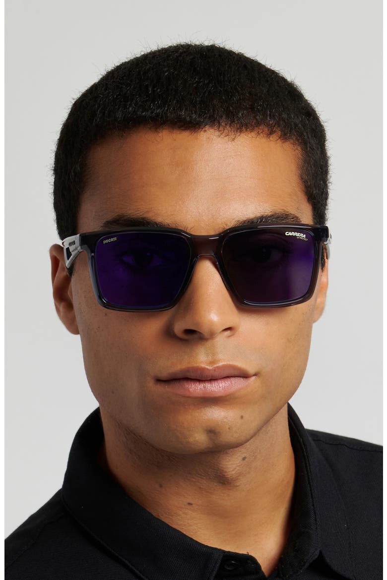 x Ducati 56mm Rectangular Sunglasses, Alternate, color, GREY/ BLUE SKY