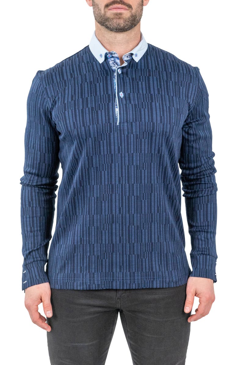 Maceoo Newton Scribbles Long Sleeve Cotton Polo, Alternate, color, 