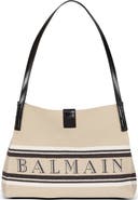 Balmain Small Release Shopper bag in canvas and calfskin