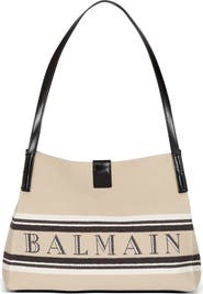Balmain Small Release Shopper bag in canvas and calfskin