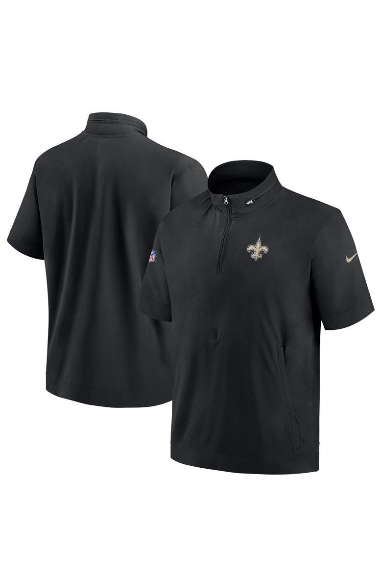 Nike Men's Nike  Black New Orleans Saints Sideline Coach Short Sleeve Hoodie Quarter-Zip Jacket, Main, color, Black