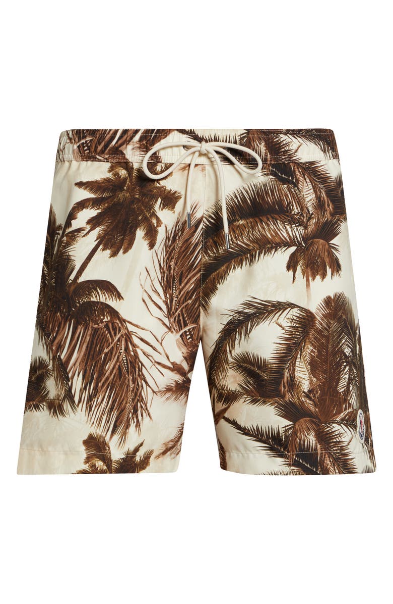 Moncler Palm Print Swim Trunks, Alternate, color, Beige