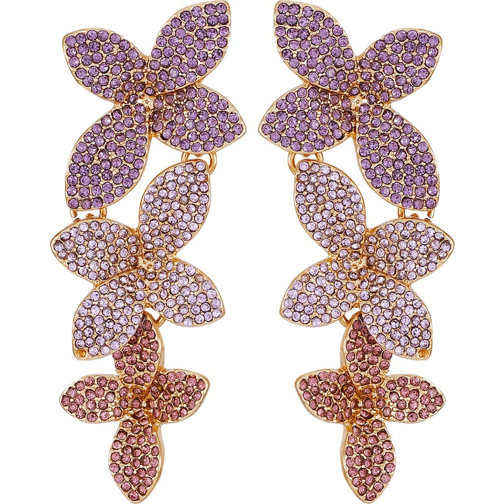 Guess Crystal Flower Linear Drop Earrings In Gold