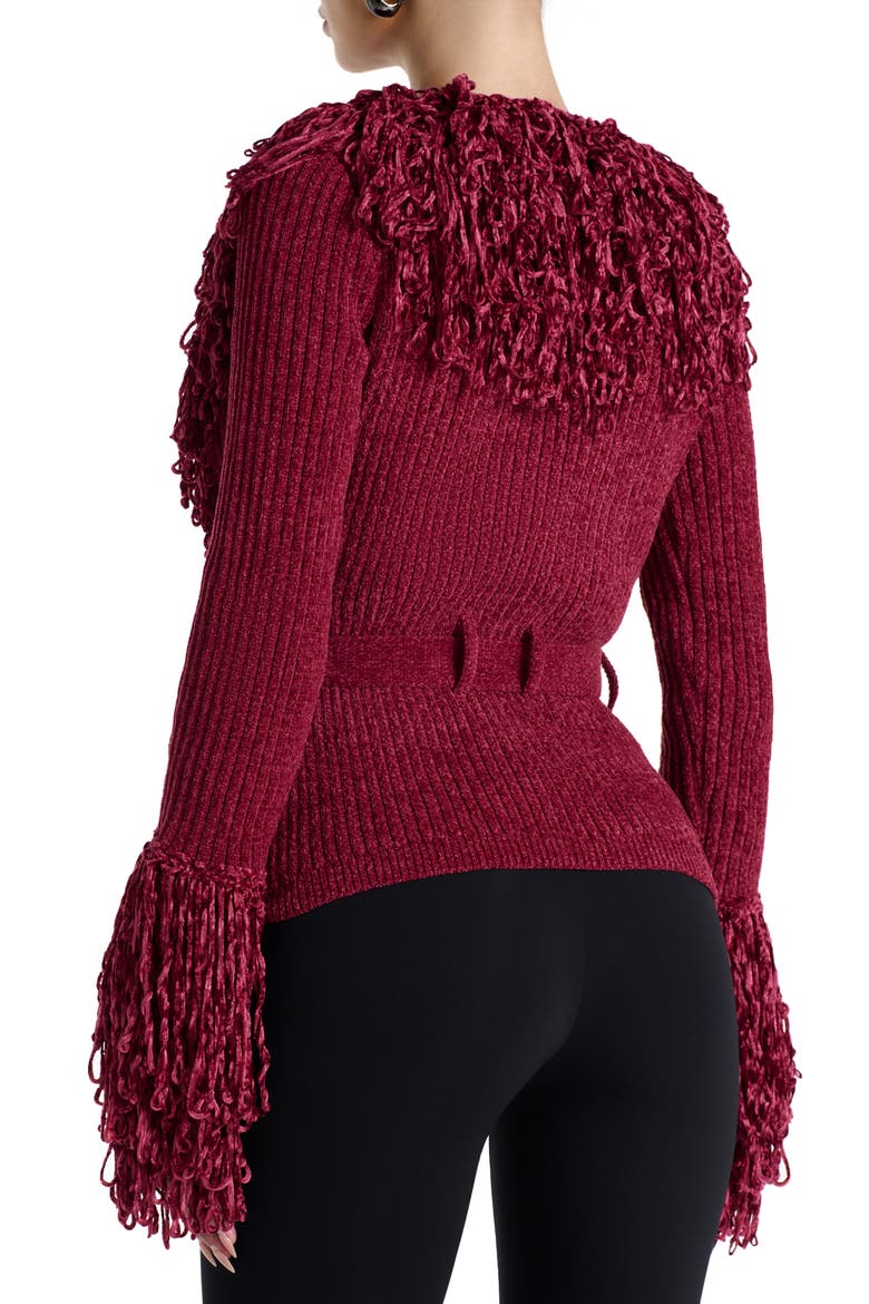 Fringe Tie Waist Chenille Cardigan, Alternate, color, CURRANT
