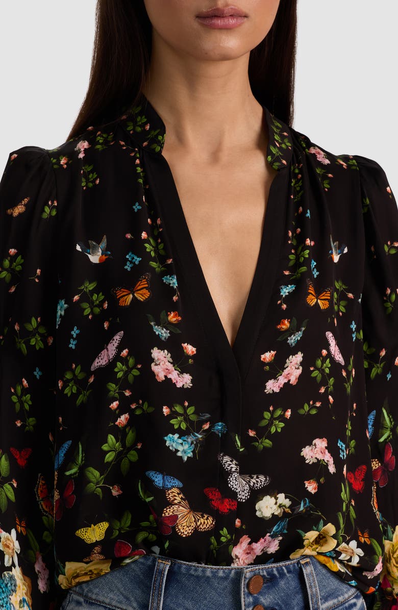 Alice + Olivia Helen Floral Top, Alternate, color, Solar Strength Black