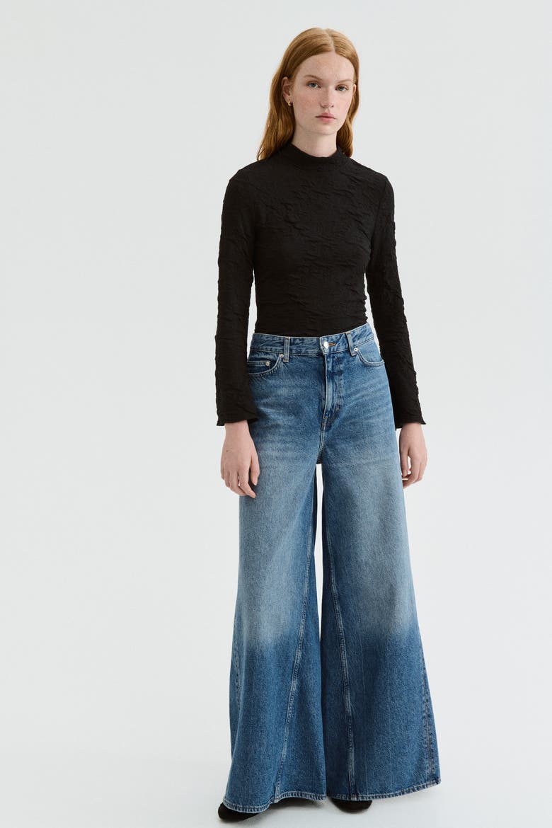 Cut-out Jacquard Jersey Top, Alternate, color, Black