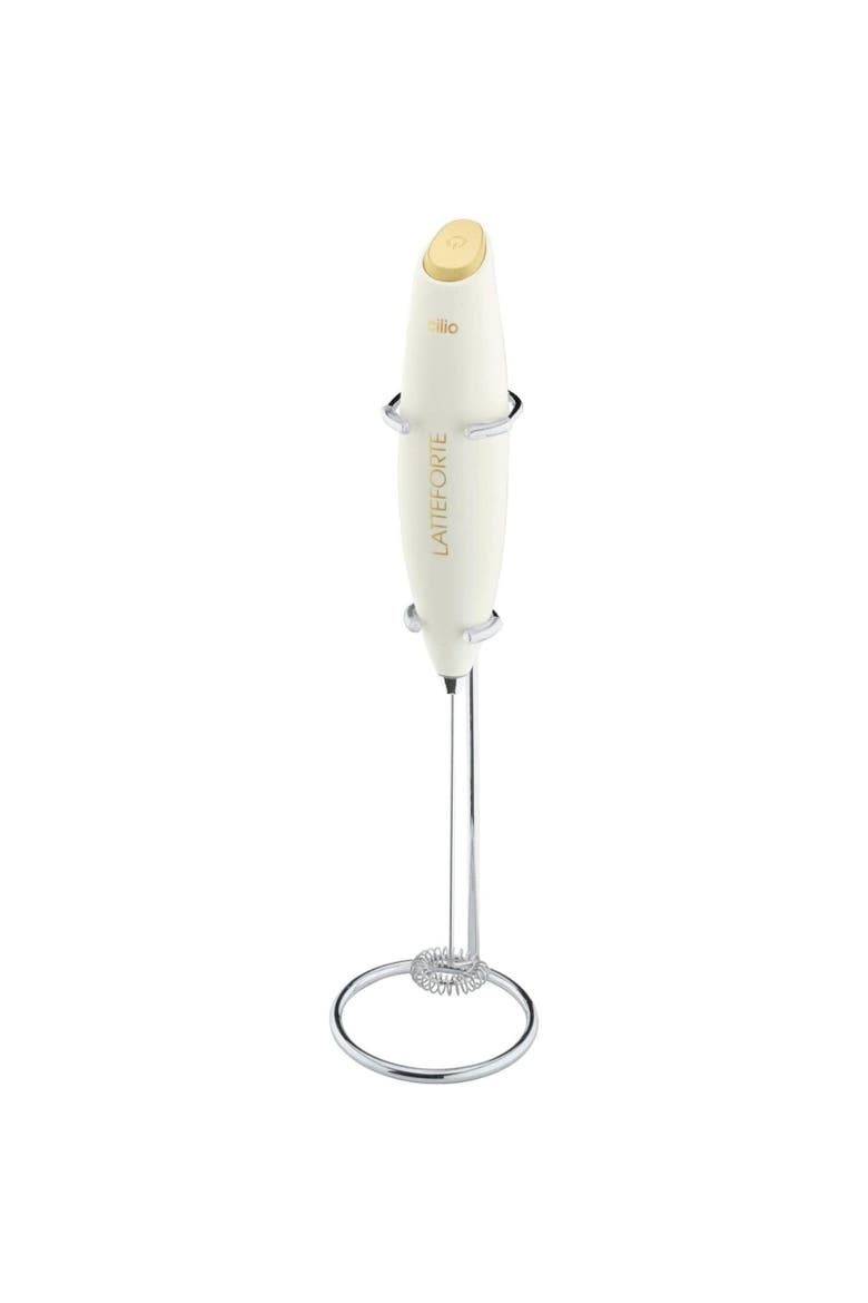 Latteforte Battery Powered Milk Frother with Stainless Steel Stand, Main, color, White
