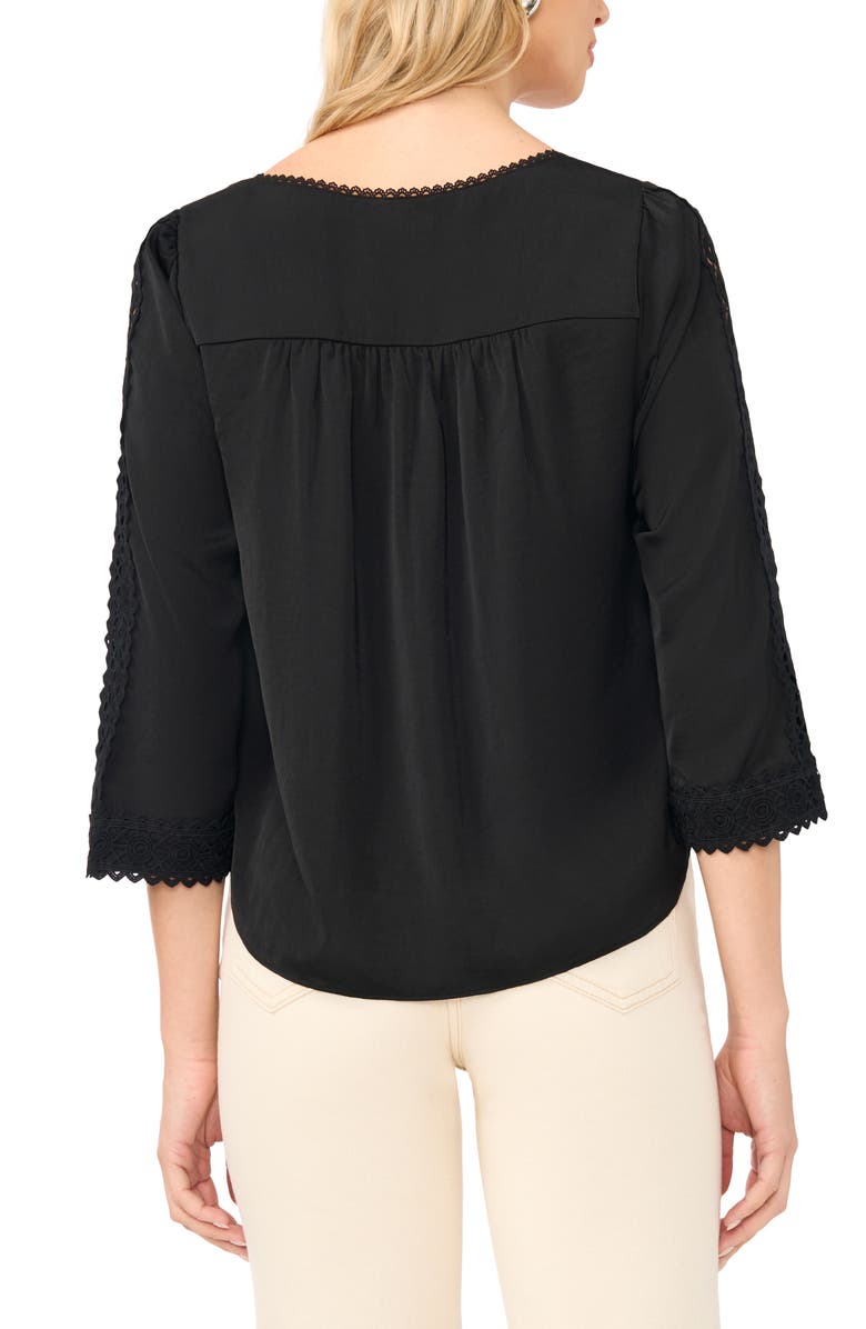 Vince Camuto Lace Trim Square Neck Top, Alternate, color, Rich Black