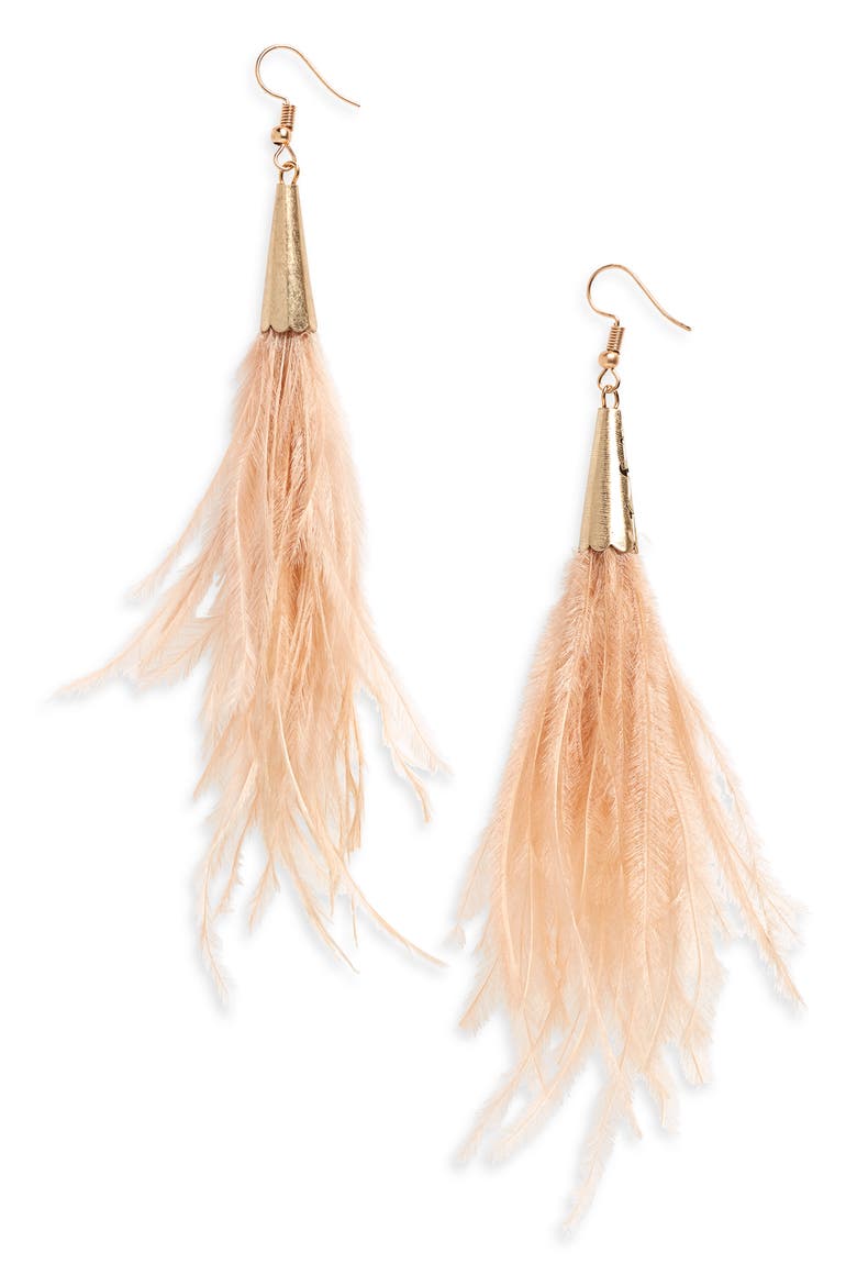 Feather Earrings, Main, color, TAN