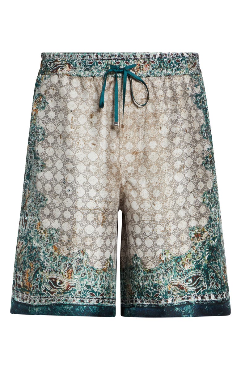 AMIRI Monogram Bandana Print Silk Shorts, Main, color, Multi Archived
