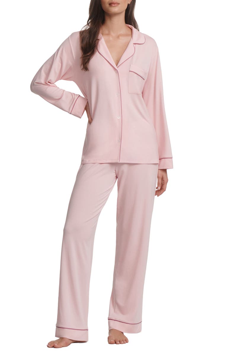 Eberjey Gisele Jersey Pajamas, Main, color, Pale Pink/Fig
