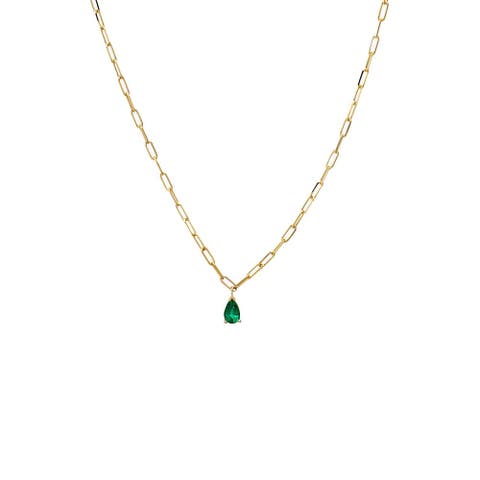 Emerald Pear Pendant Necklace 14K