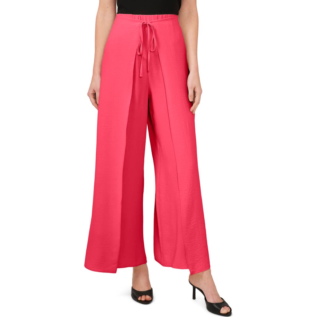 Shop Cece Tie Front Overlay Wide Leg Pants In Bright Geranium