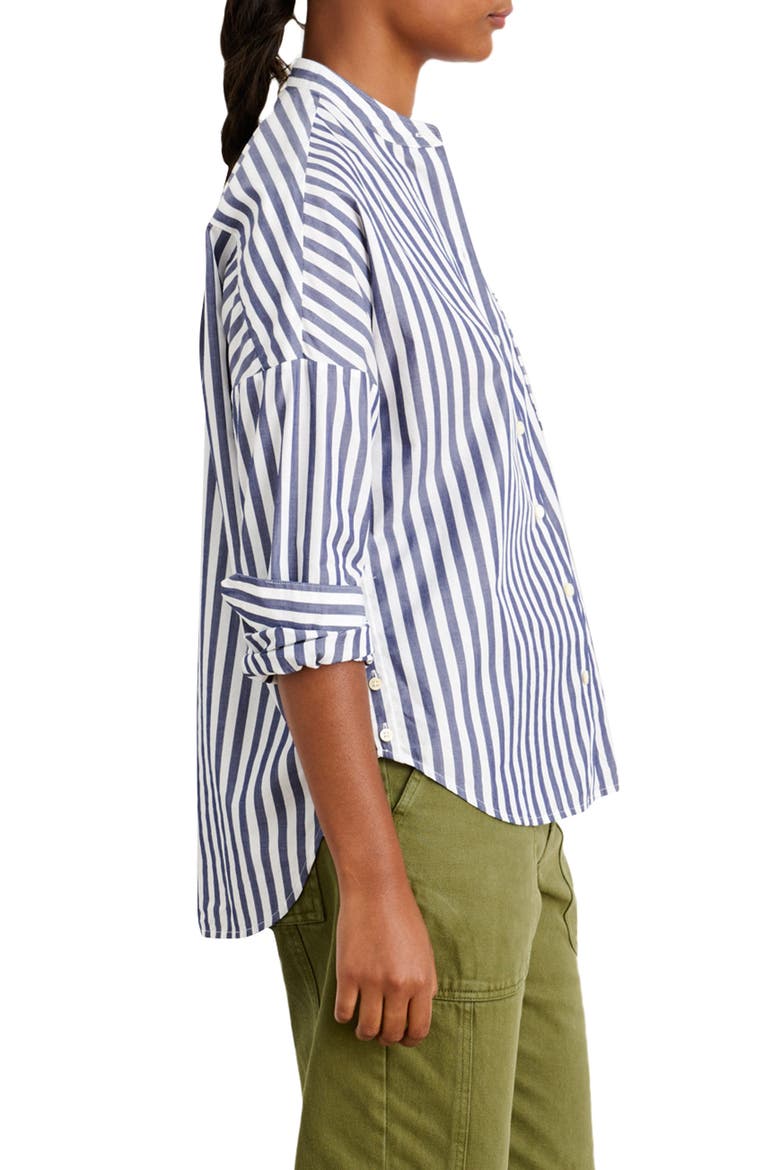 Mixed Stripe Band Collar Button-Up Shirt, Alternate, color, NAVY/ WHITE