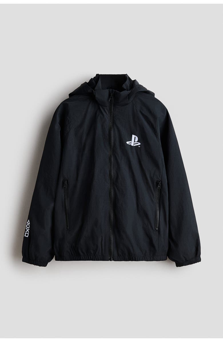 H&M Hooded Nylon Windbreaker, Main, color, Black/Playstation