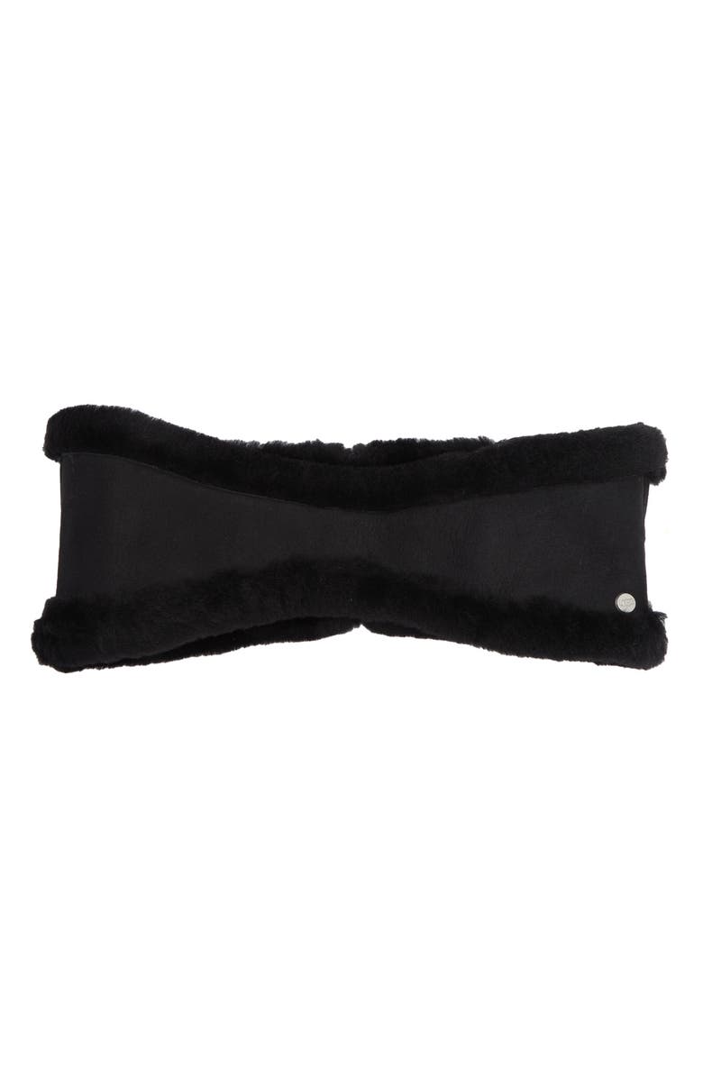 UGG<sup>®</sup> UGG Reversible Genuine Shearling Headband, Main, color, Black