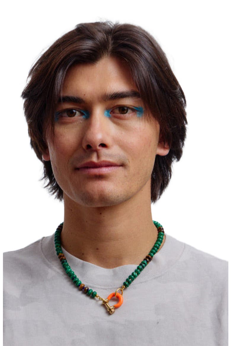 Bean Gender Inclusive Malachite Tiger Eye Necklace, Alternate, color, Green