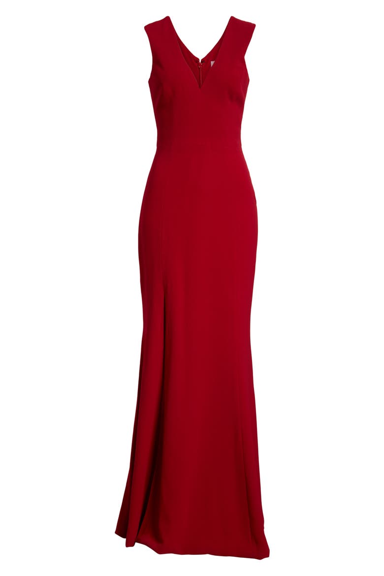 Sandra Plunge Crepe Trumpet Gown, Alternate, color, GARNET