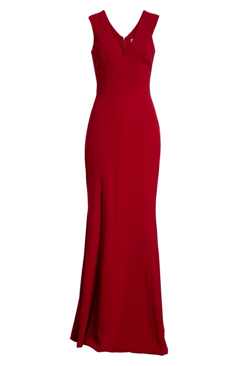 Dress the Population Sandra Plunge Crepe Trumpet Gown, Alternate, color, Garnet
