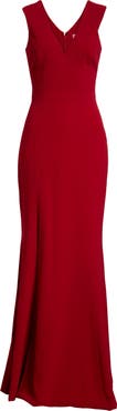 Dress the Population Sandra Plunge Crepe Trumpet Gown