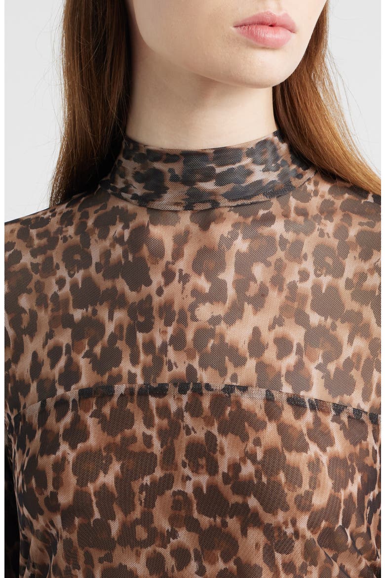 Scarlett Long Sleeve Sheer Mesh Gown, Alternate, color, LEOPARD JERSEY