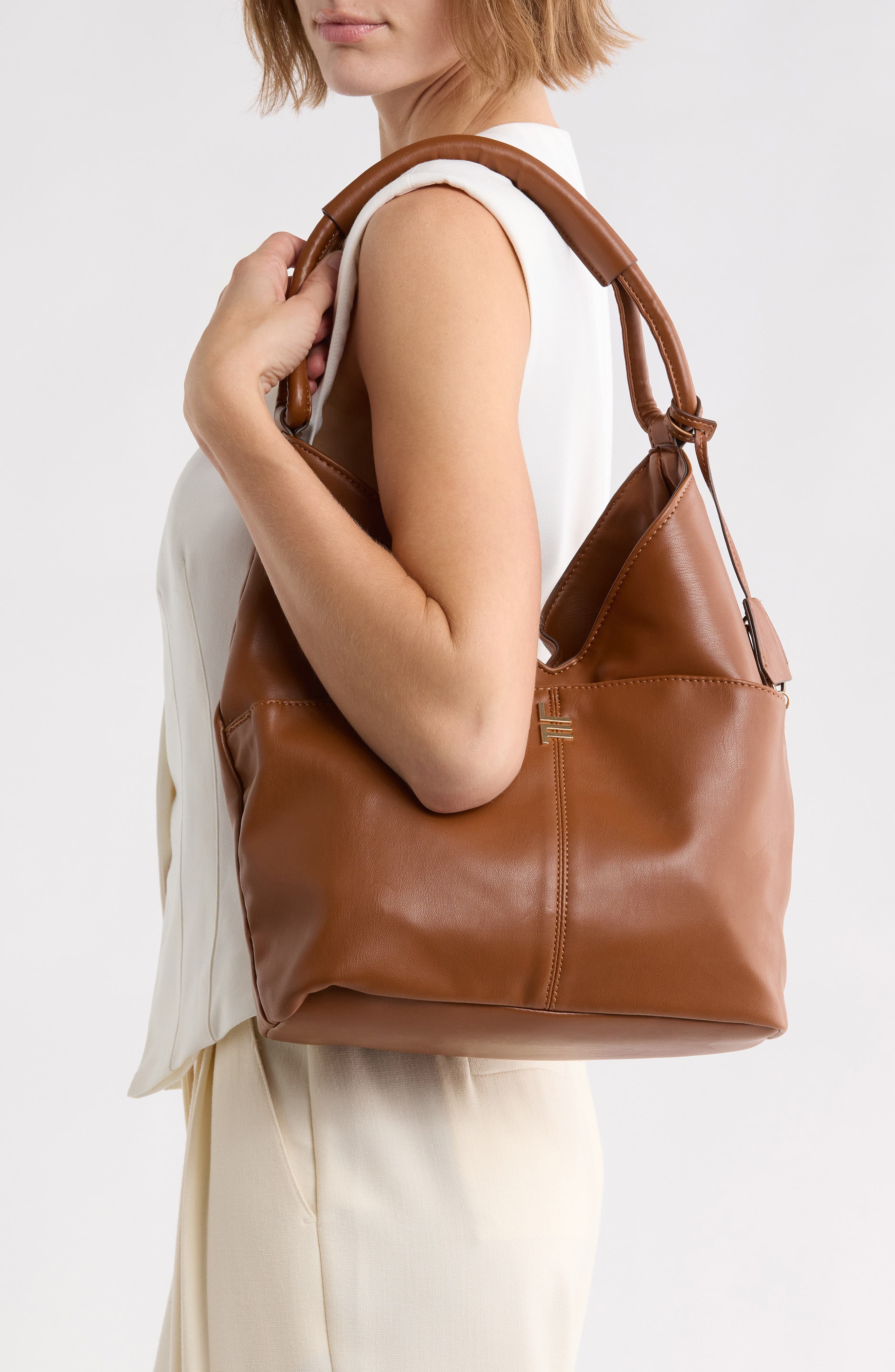 Origami Faux Leather Tote, Alternate, color, COGNAC