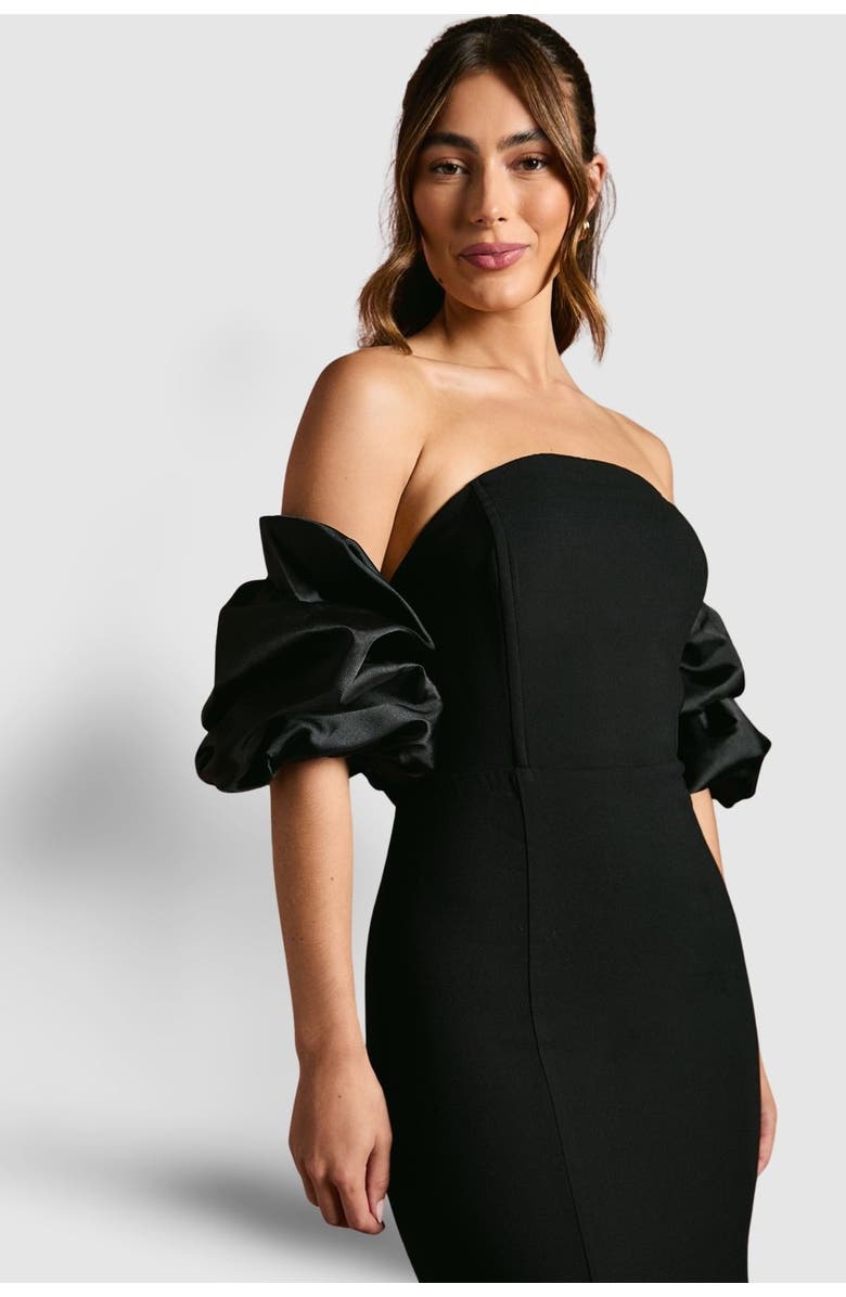 Coast Puff Sleeve Bardot Fishtail Maxi Dress, Alternate, color, Black