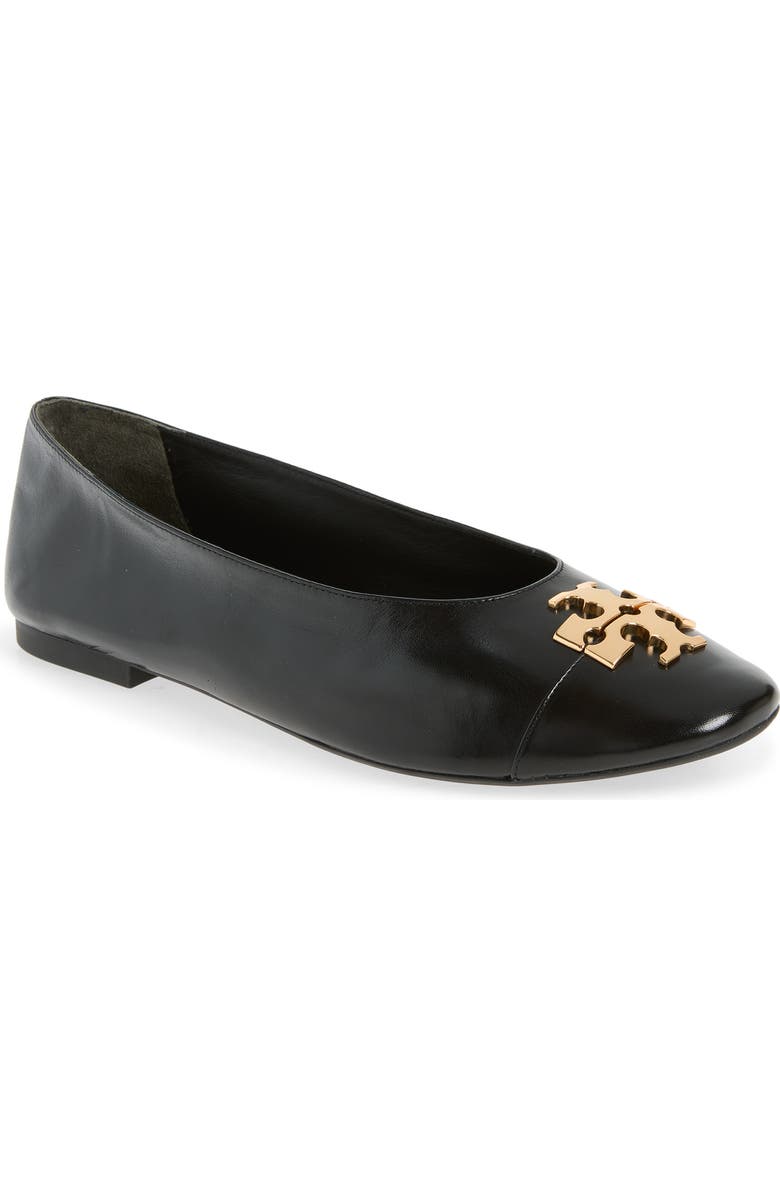 Tory Burch Charlie Cap Toe Ballet Flat, Main, color, Perfect Black / Gold