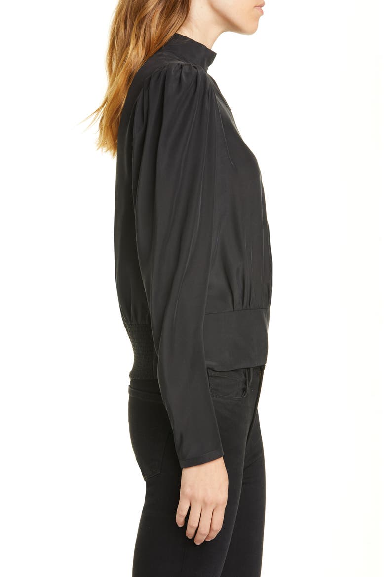 Keyhole Silk Satin Top, Alternate, color, NOIR