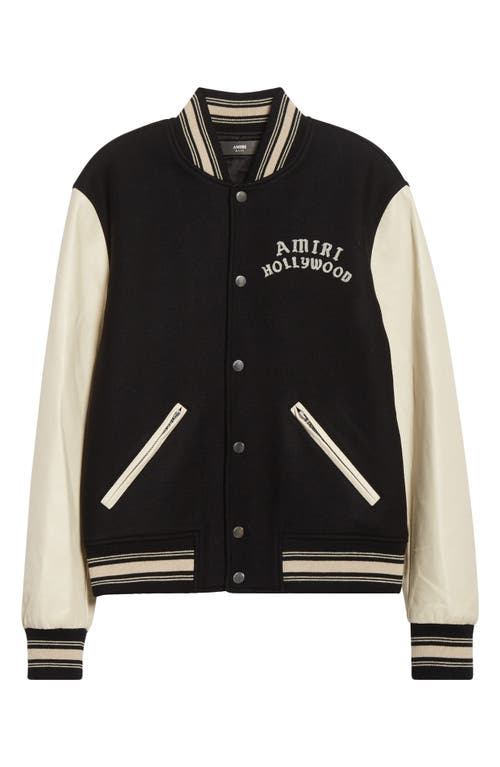 Amiri Mens Hollywood Embroidered-text Wool-leather Blend Bomber Jacket Black Xl In Black