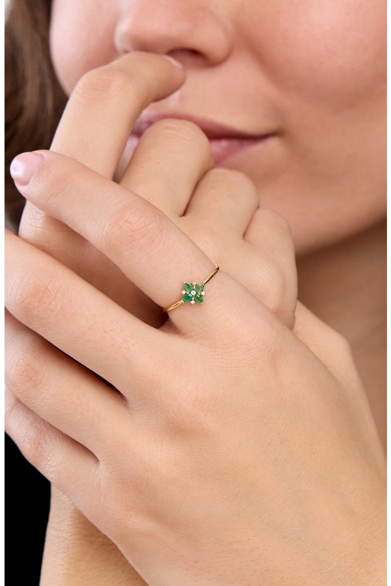 El Mar Emerald & Diamond Flower Ring, Alternate, color, 18K YELLOW GOLD
