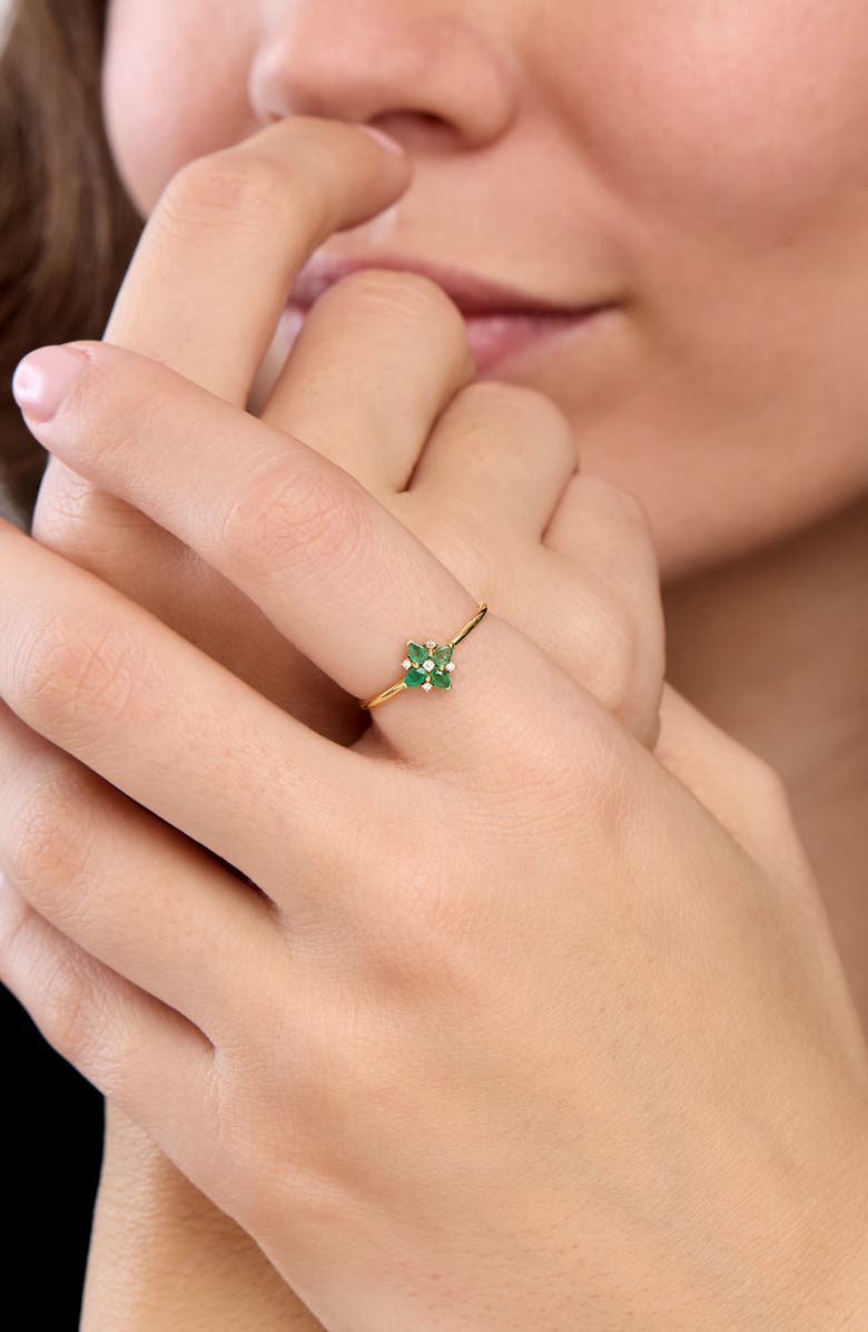 Bony Levy El Mar Emerald & Diamond Flower Ring, Alternate, color, 18K Yellow Gold