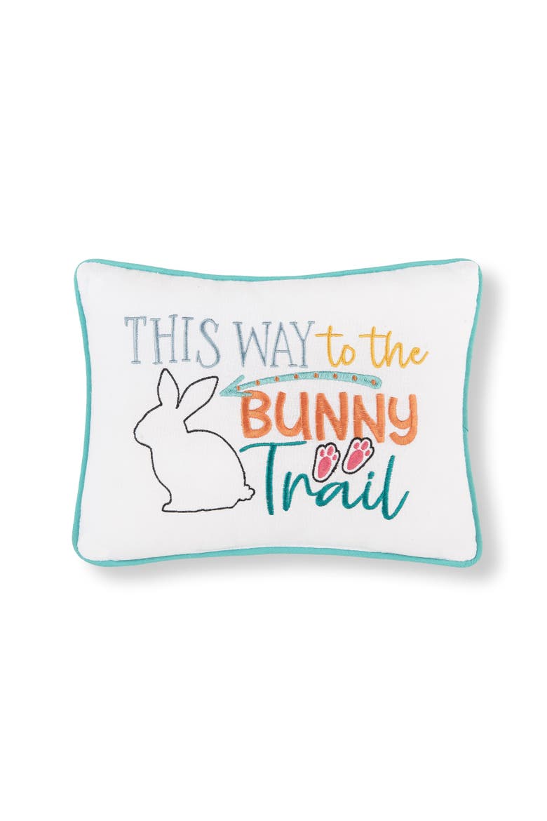 "This Way to The Bunny Trail" Easter Cotton Blend Mini Accent Pillow 9" x 12", Main, color, White