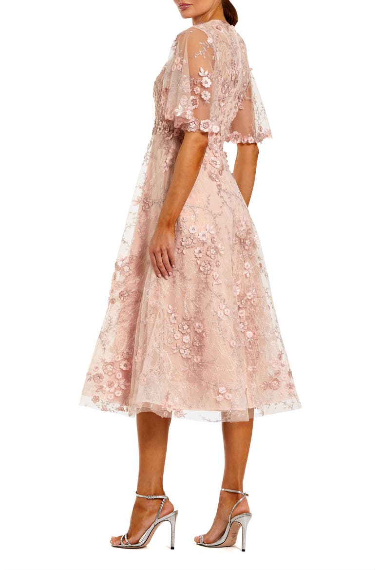 Flutter Sleeve Embroidered Cocktail Midi Dress, Alternate, color, Blush
